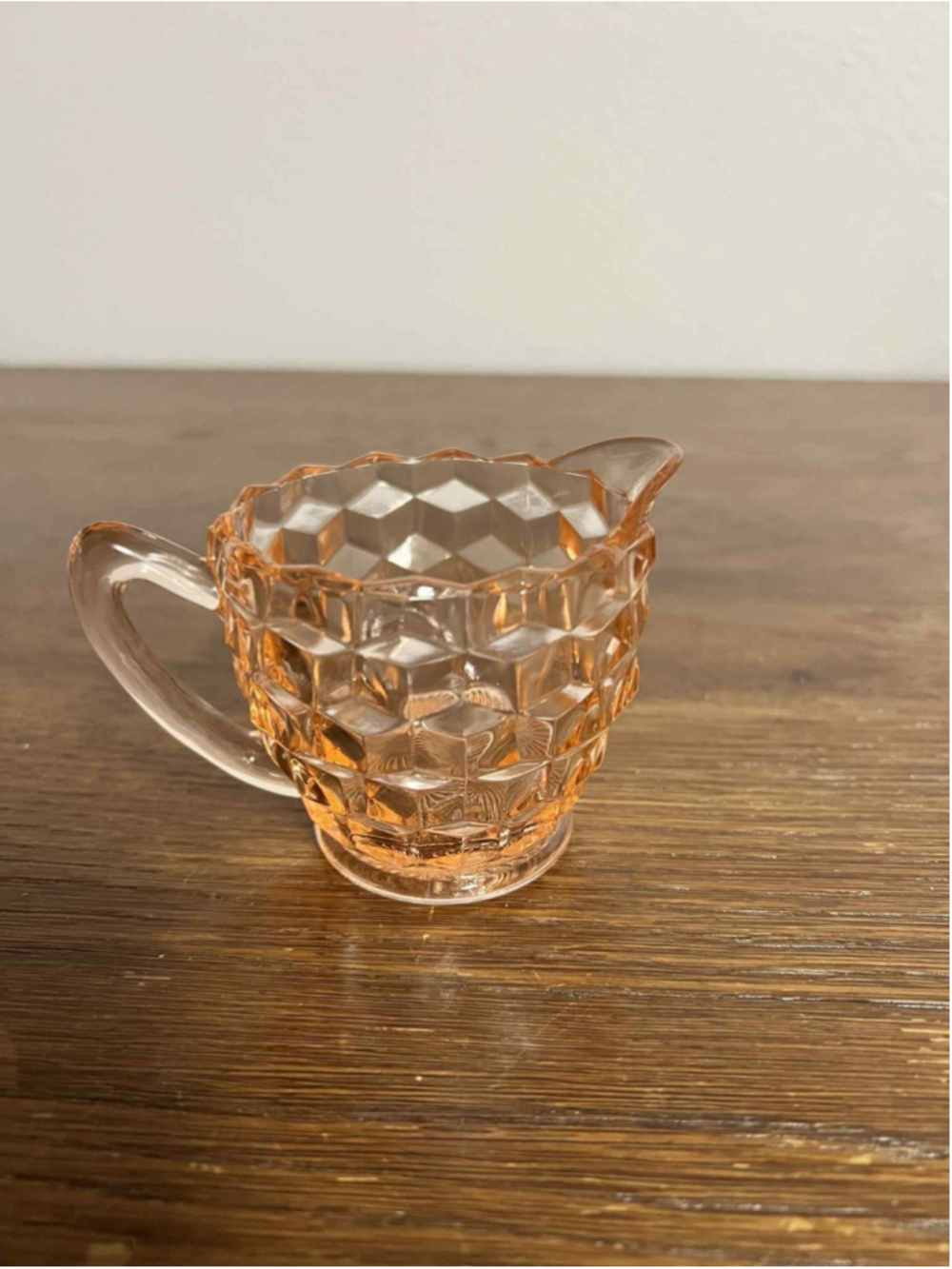 Vintage Jeannette Glass Pink Cube Pattern Creamer 1930s Depression Glass Art Dec